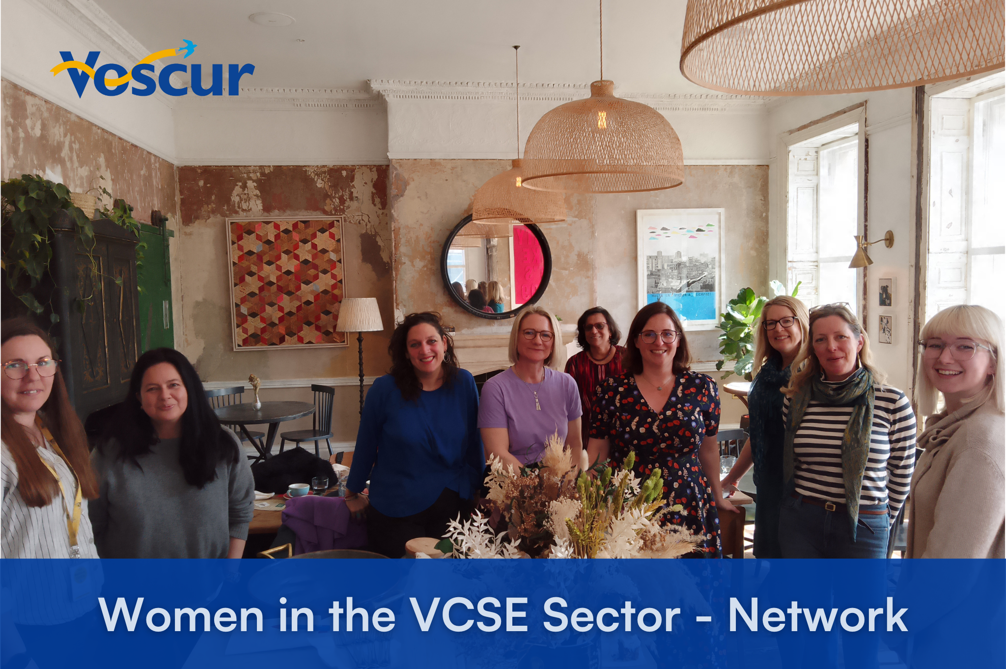 An image of two women talking, with the caption "Women in the VCSE Sector Network" and the Voscur logo